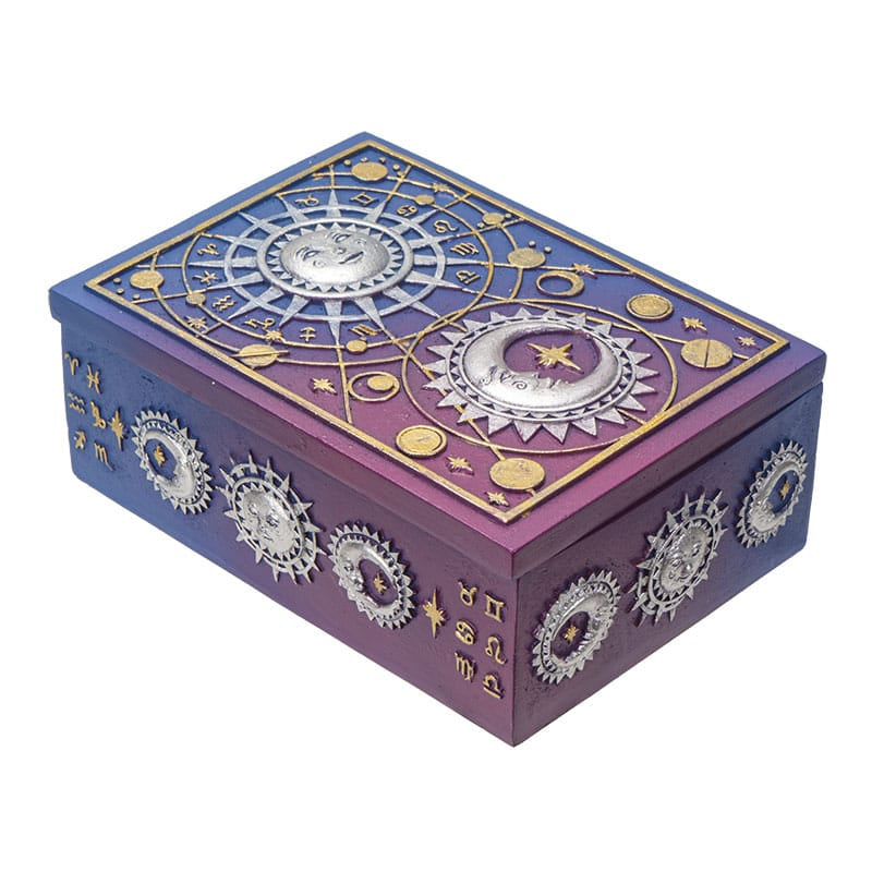 Astrology Tarot Card Storage Box – Celestial Sun Moon & Zodiac Resin Box