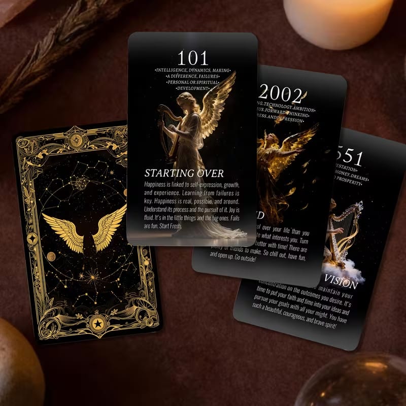 Angel Numbers Oracle Deck for Beginners – 55 Daily Guidance Cards, Spiritual Divination, Easy-to-Use Answer Deck (Standard Poker Size)