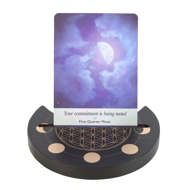 Flower of Life Tarot Card Stand | Crescent Moon Wooden Card Holder