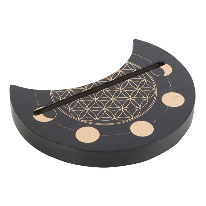 Flower of Life Tarot Card Stand | Crescent Moon Wooden Card Holder