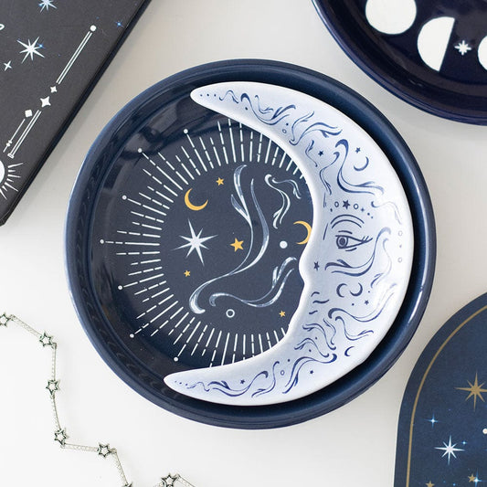 Blue Moon Stacking Trinket Dish - Celestial Ceramic Ring Holder & Jewelry Tray
