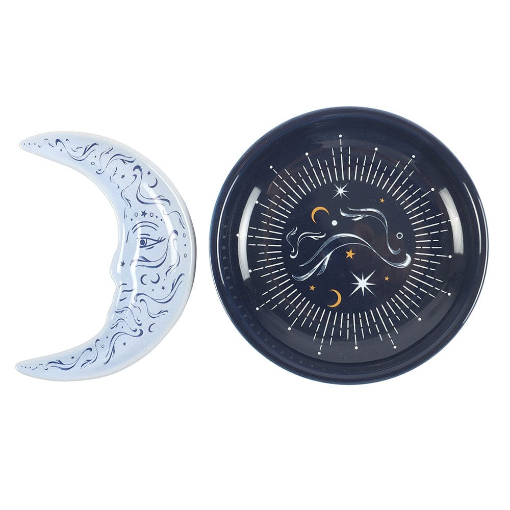 Blue Moon Stacking Trinket Dish - Celestial Ceramic Ring Holder & Jewelry Tray