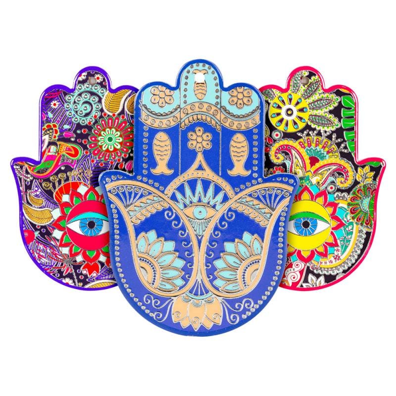 Colorful Ceramic Hamsa Hand Wall Décor – Evil Eye Protection Symbol, 7 Inch