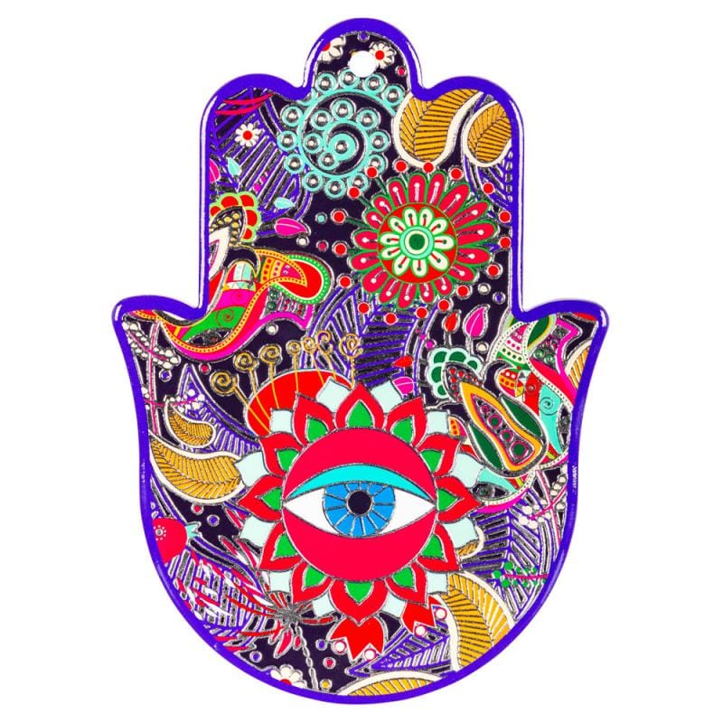 Colorful Ceramic Hamsa Hand Wall Décor – Evil Eye Protection Symbol, 7 Inch