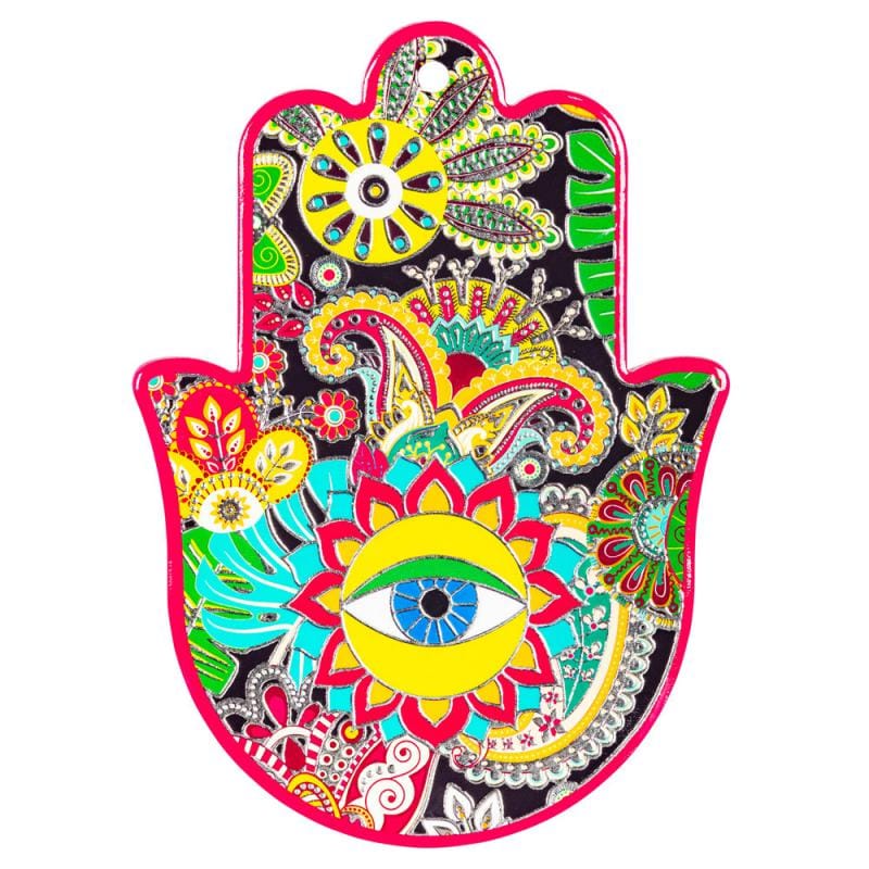 Colorful Ceramic Hamsa Hand Wall Décor – Evil Eye Protection Symbol, 7 Inch