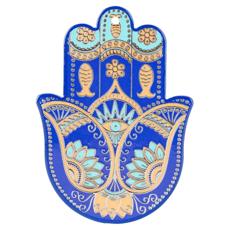 Colorful Ceramic Hamsa Hand Wall Décor – Evil Eye Protection Symbol, 7 Inch