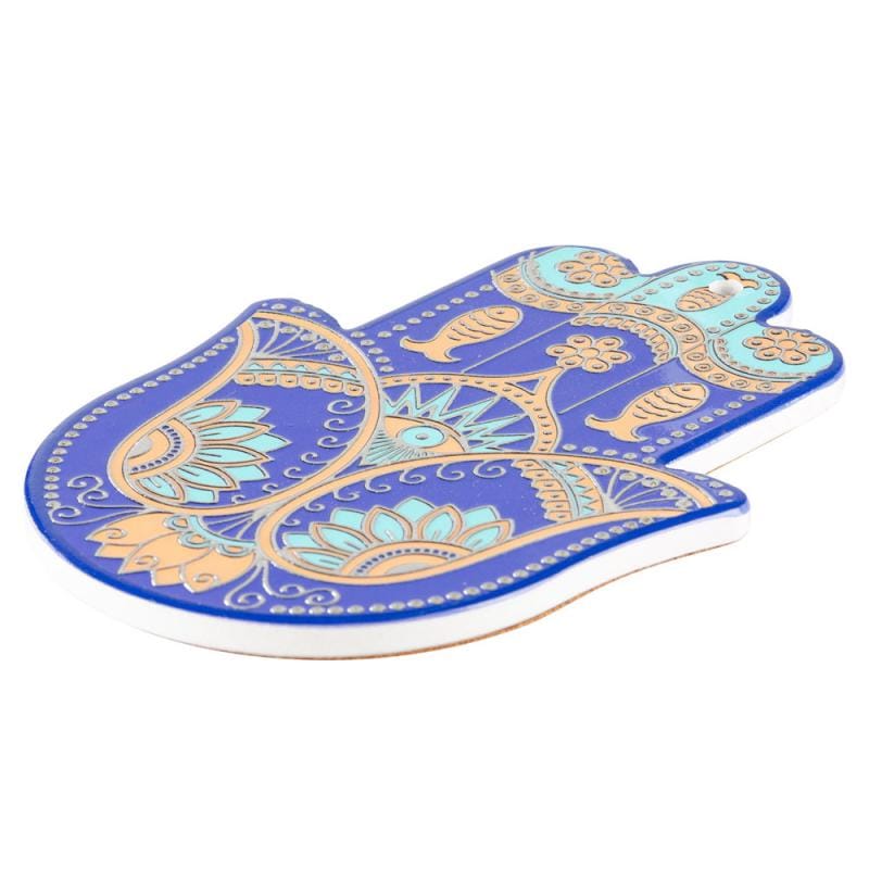Colorful Ceramic Hamsa Hand Wall Décor – Evil Eye Protection Symbol, 7 Inch