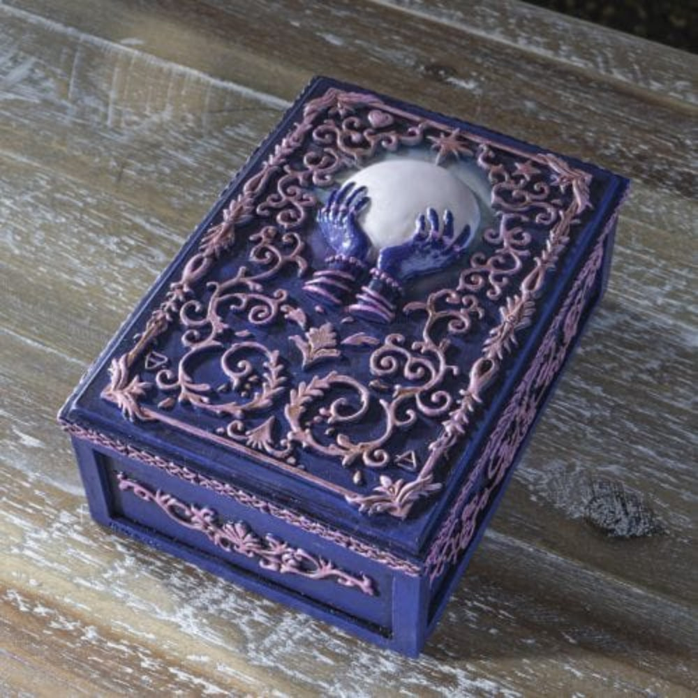 Crystal Ball Tarot Box – Hand-Painted Gothic Tarot Deck Storage Box