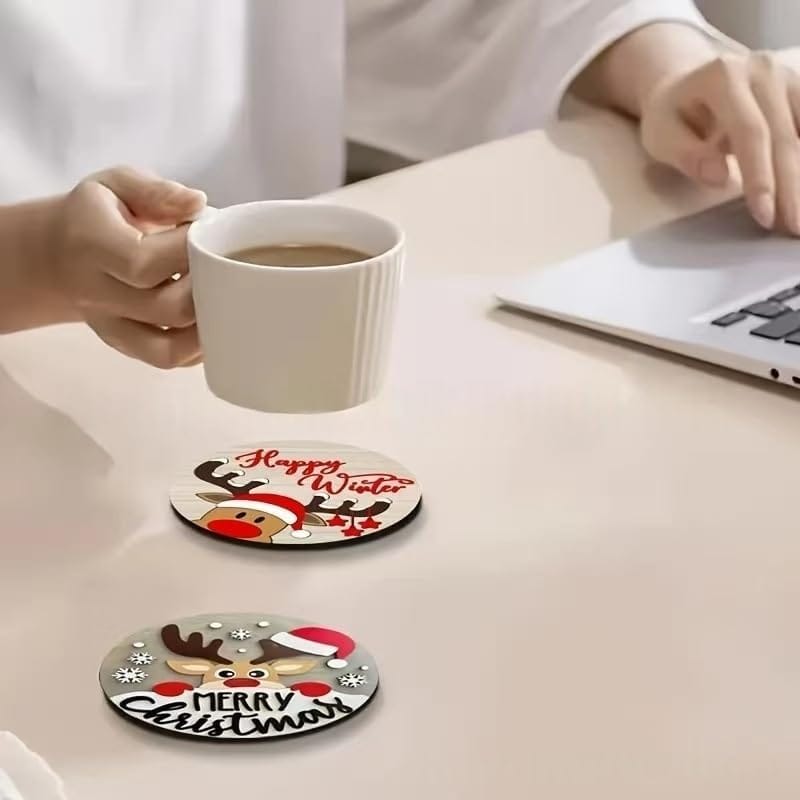 Set of 6 Wooden Christmas Coasters | Heat Resistant