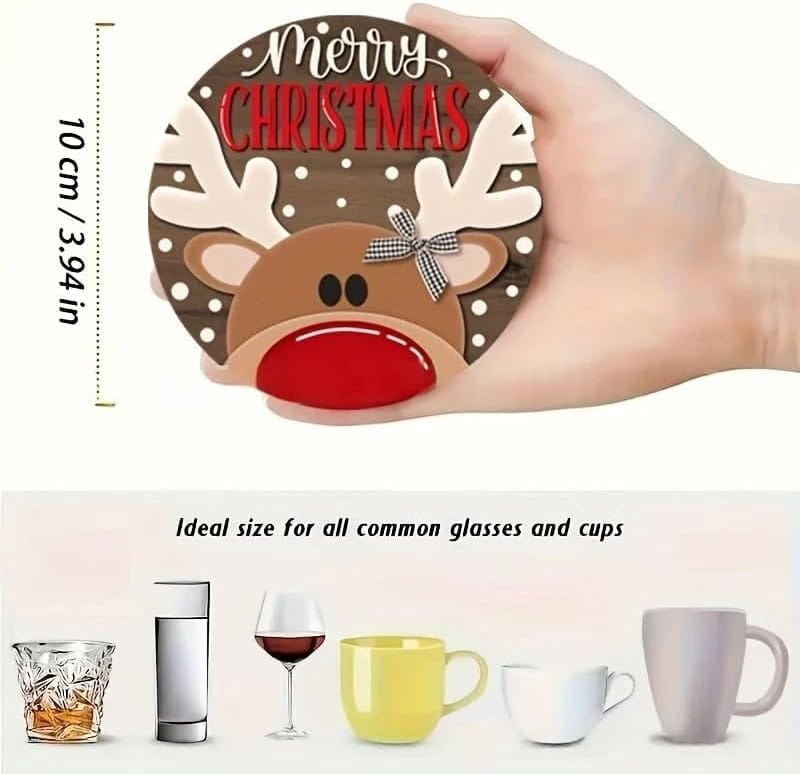 Set of 6 Wooden Christmas Coasters | Heat Resistant