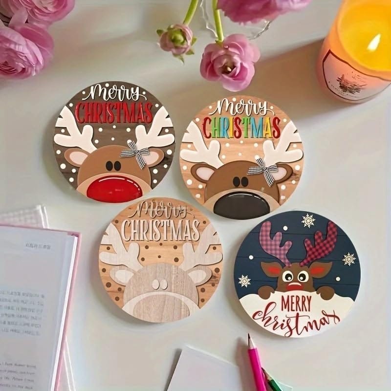 Set of 6 Wooden Christmas Coasters | Heat Resistant