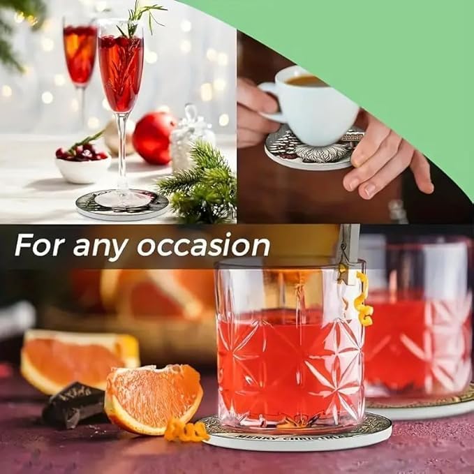 Set of 6 Wooden Christmas Coasters | Heat Resistant