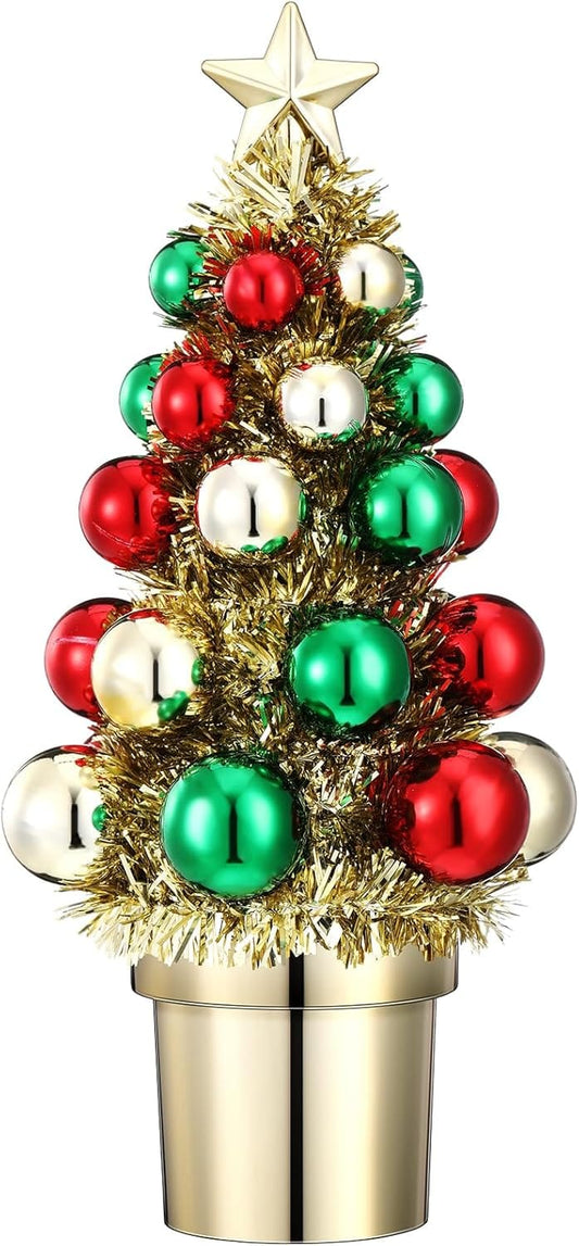 7 Inch Mini Christmas Tree | Tabletop w/ Ornaments & Star