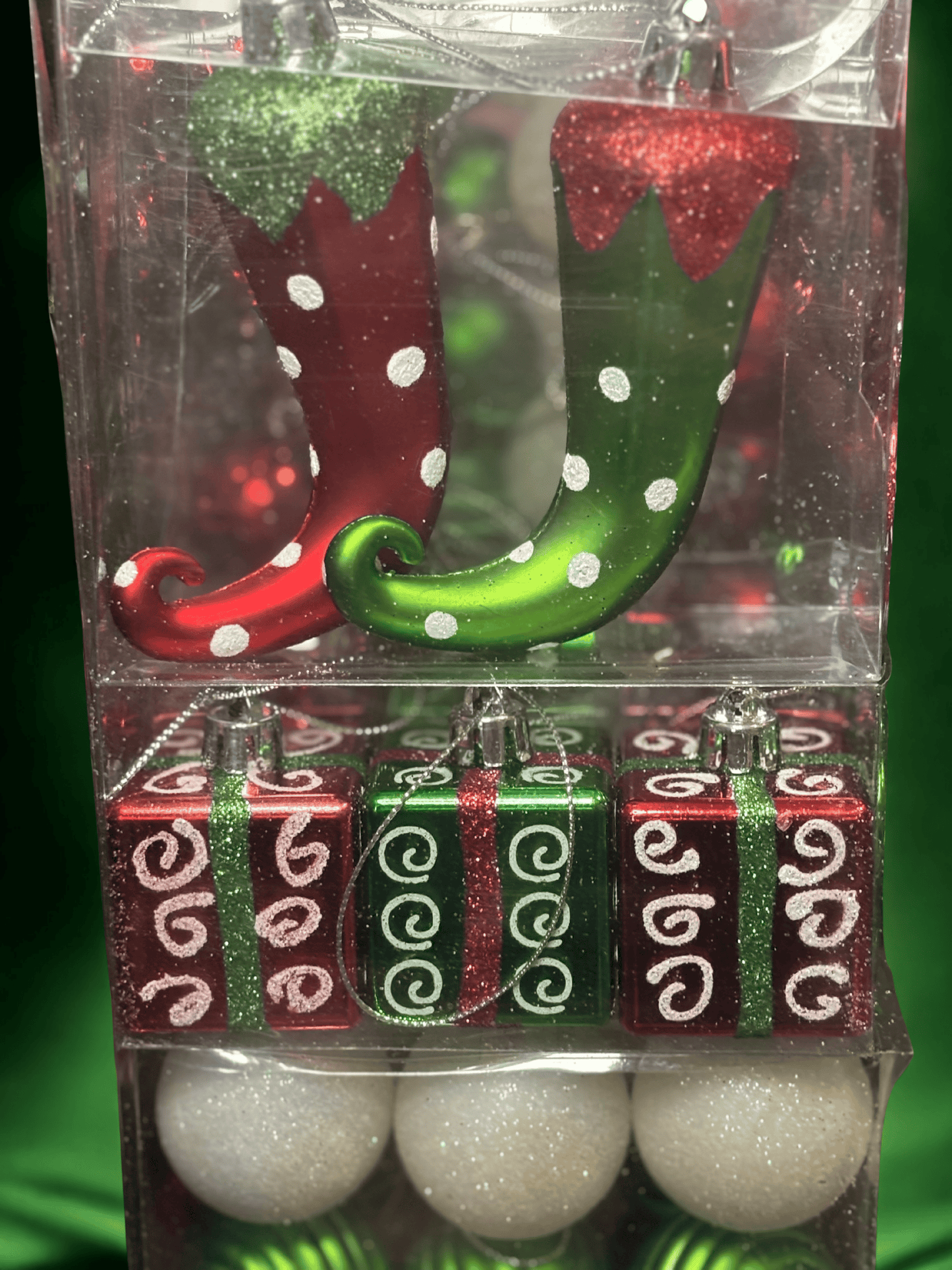 Mega 100-Piece Elf Christmas Ornament Bundle Set | Assorted Baubles in Red, Green, Candy Cane & Gift Box Designs