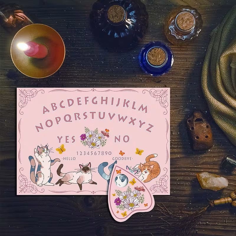 Kitty Wood Cat Pendulum Board Wooden Talking Boards with Planchette  - Authentic Occult and Witchcraft Supply Image