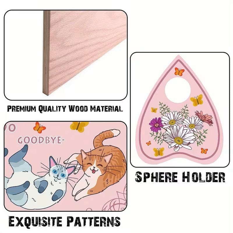Kitty Wood Cat Pendulum Board Wooden Talking Boards with Planchette  - Authentic Occult and Witchcraft Supply Image