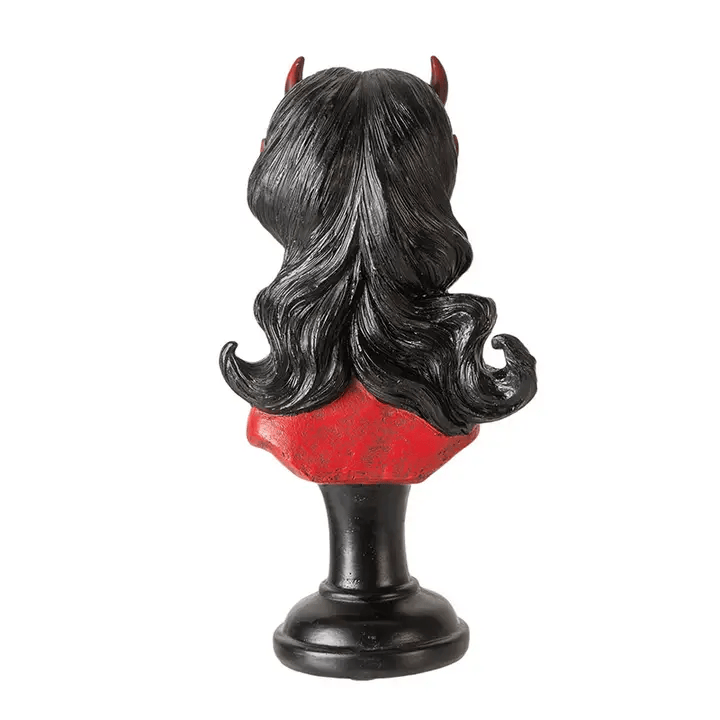 Lady Devil Bust with LED Light Gothic Red Devil Statue & Spooky Shelf Décor