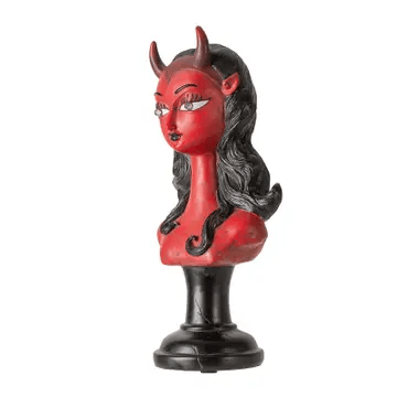 Lady Devil Bust with LED Light Gothic Red Devil Statue & Spooky Shelf Décor