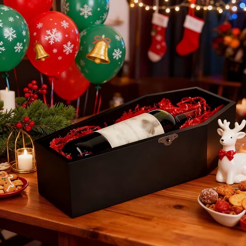 Black Wooden Coffin Storage Box – Large Hinged Lid Gothic Decor & Altar Container