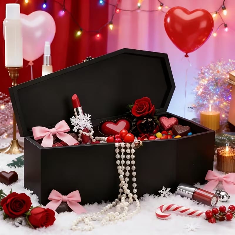 Black Wooden Coffin Storage Box – Large Hinged Lid Gothic Decor & Altar Container