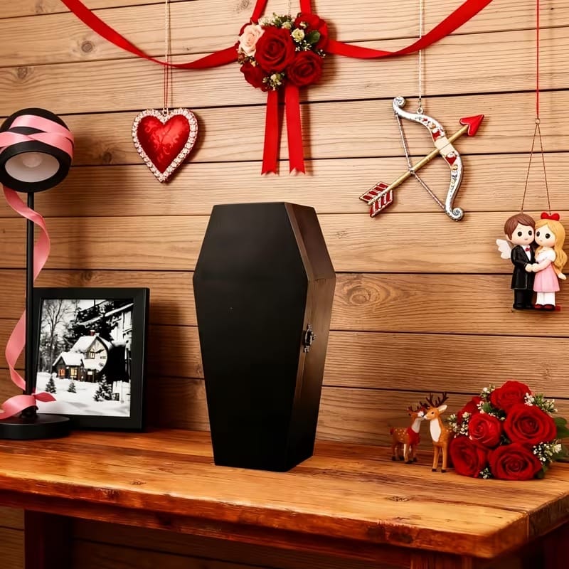 Black Wooden Coffin Storage Box – Large Hinged Lid Gothic Decor & Altar Container