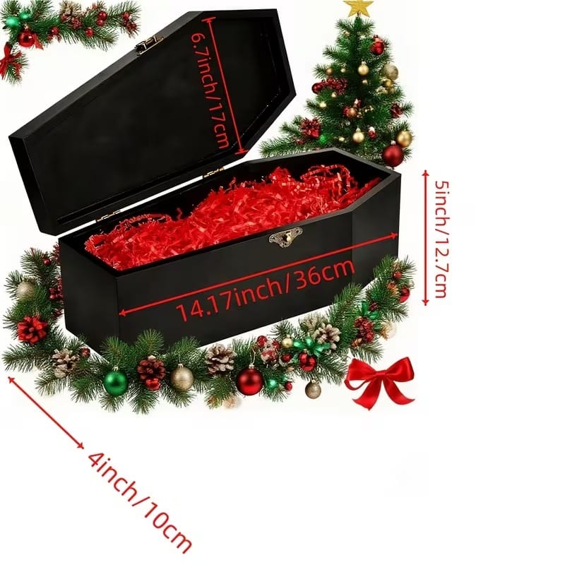 Black Wooden Coffin Storage Box – Large Hinged Lid Gothic Decor & Altar Container