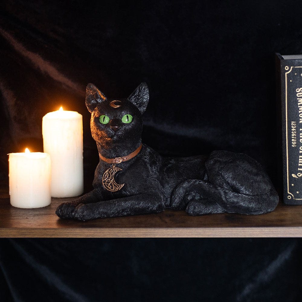Large Laying Black Cat Figurine – Gothic Witchy Home Decor
