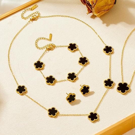 Black Clover Jewelry Set | Gold Plated Stainless Steel