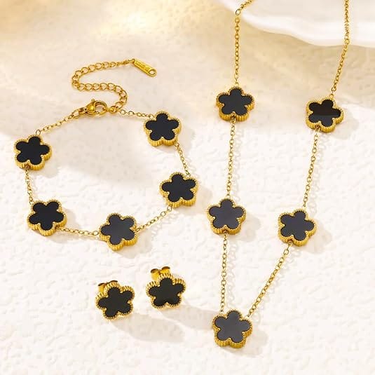 Black Clover Jewelry Set | Gold Plated Stainless Steel
