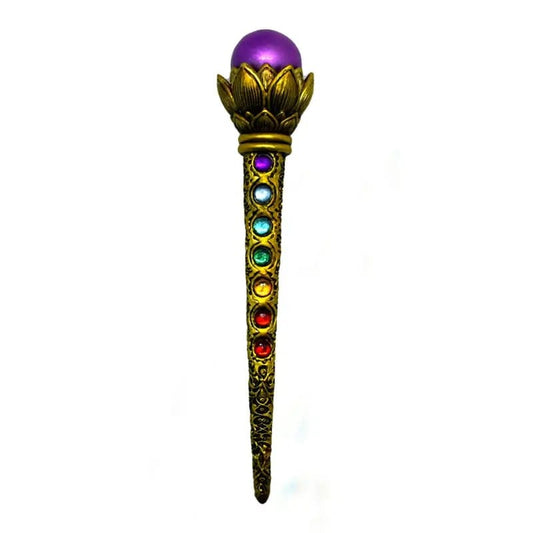 Magic Wand with Crystal Ball & Chakra Stones – Hand Painted 9" Resin Spiritual Wand