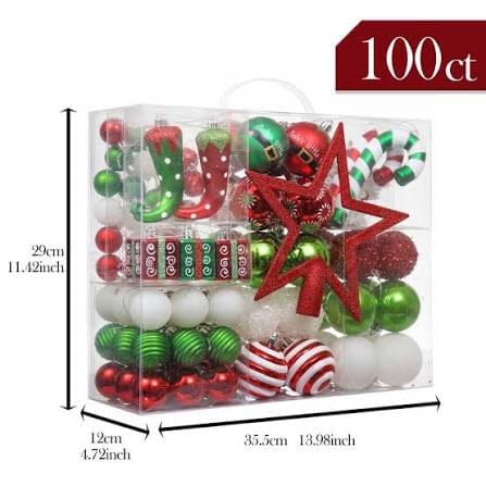 Mega 100-Piece Elf Christmas Ornament Bundle Set | Assorted Baubles in Red, Green, Candy Cane & Gift Box Designs