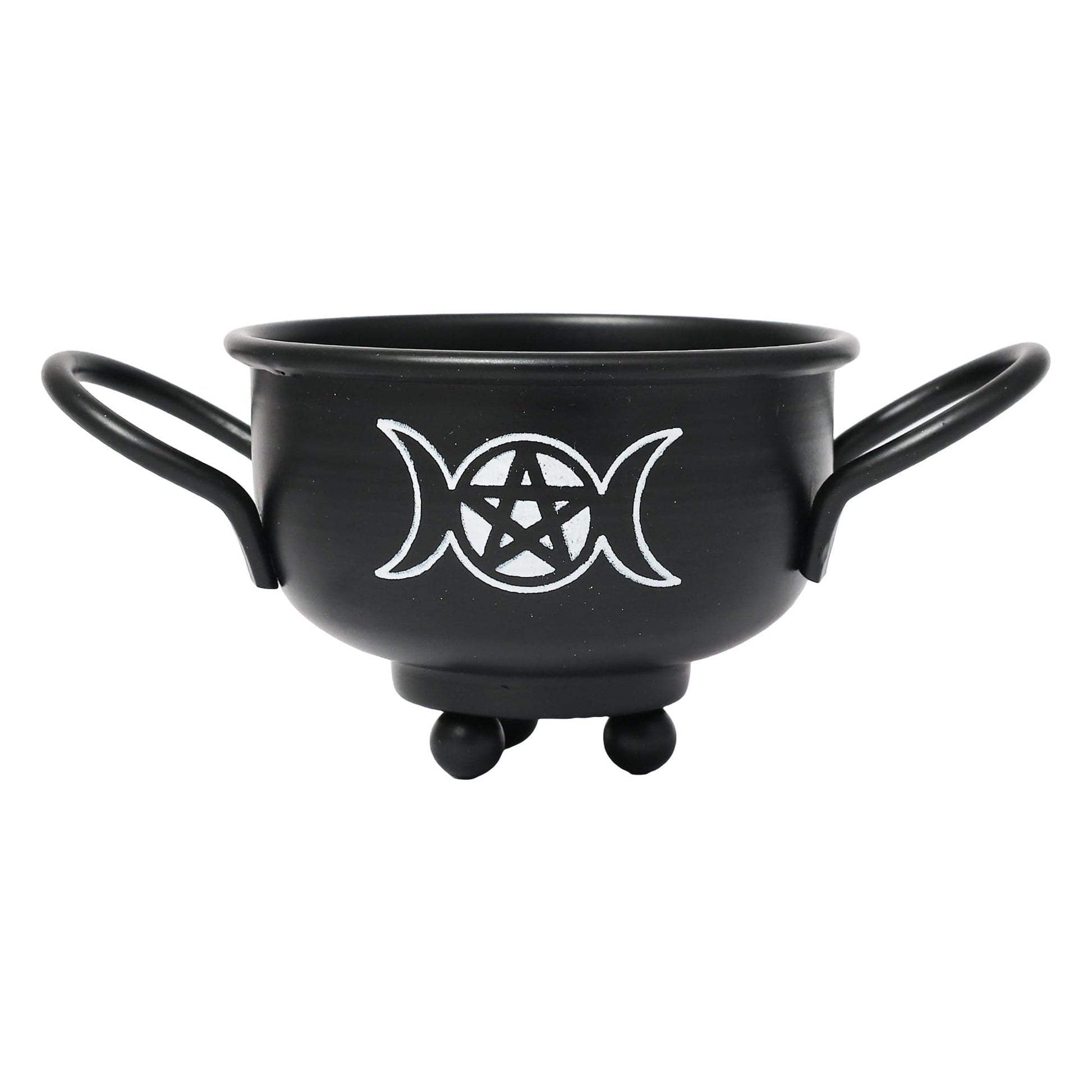 Metal Cauldron w/ handles Triple Moon Pentacle 5" - Authentic Occult and Witchcraft Supply Image