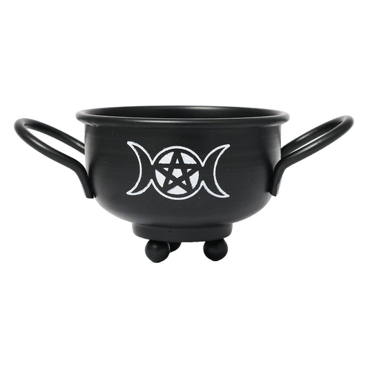 Metal Cauldron w/ handles Triple Moon Pentacle 5" - Authentic Occult and Witchcraft Supply Image
