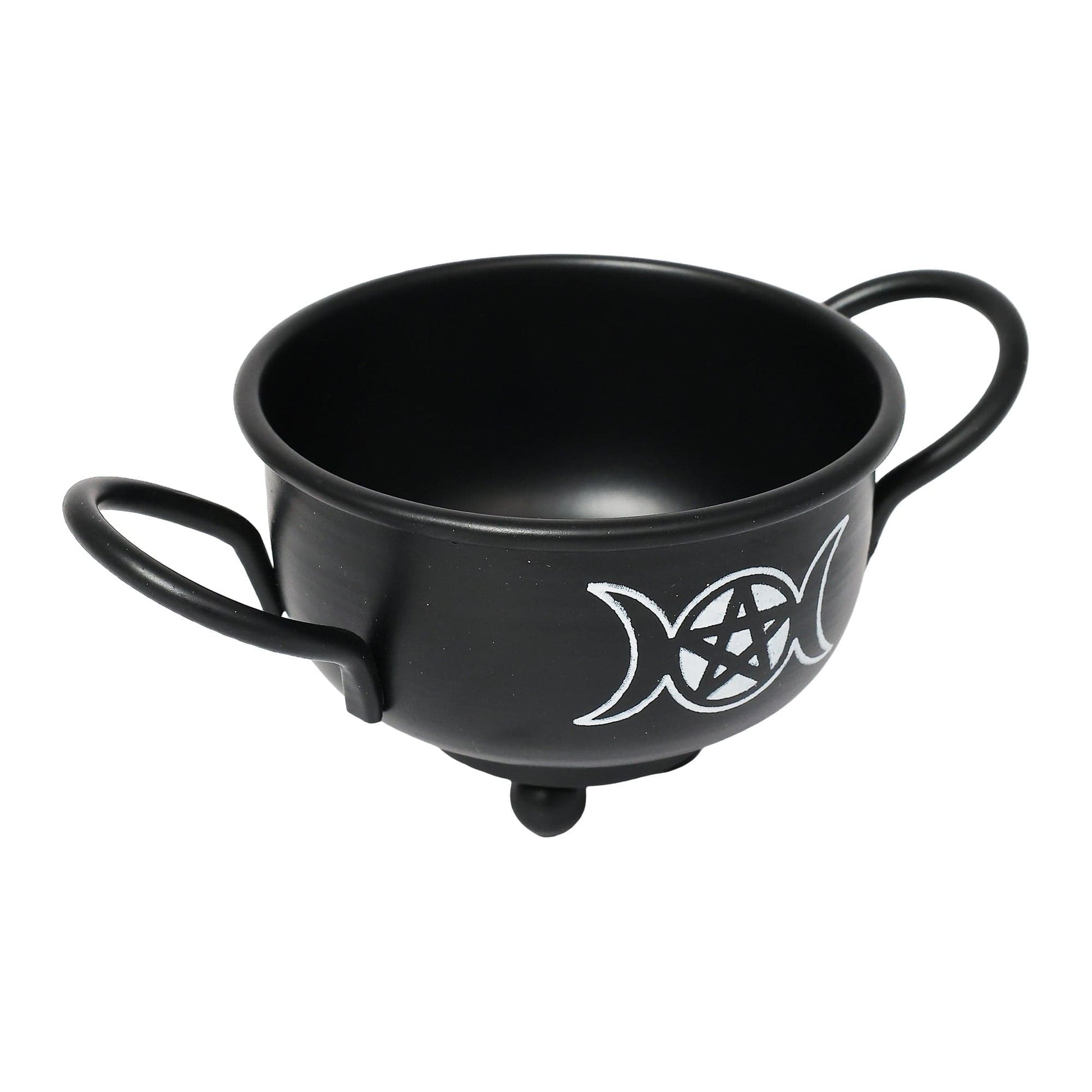 Metal Cauldron w/ handles Triple Moon Pentacle 5" - Authentic Occult and Witchcraft Supply Image