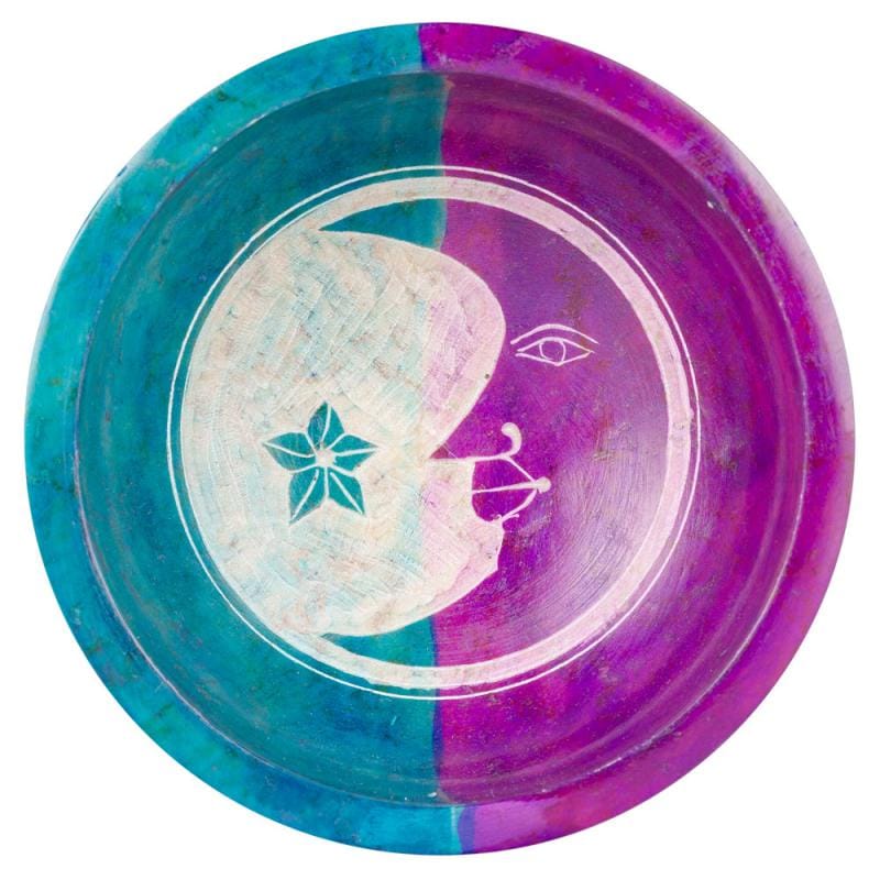 Moon & Star Soapstone Bowl – Colorful Celestial Altar Dish, 4 Inch