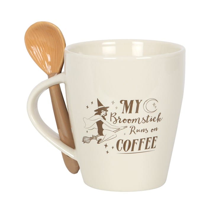 My Broomstick Runs on Coffee Mug & Spoon Set | Witch Coffee Mug