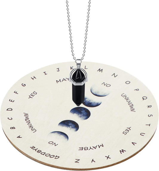 Moon Phase Pendulum Board & Crystal Dowsing Pendulum Set