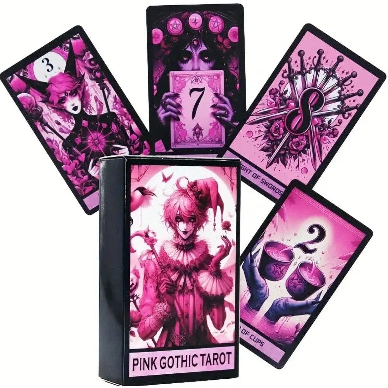 Portable 78-Card Pink Gothic Tarot Deck - Authentic Occult and Witchcraft Supply Image