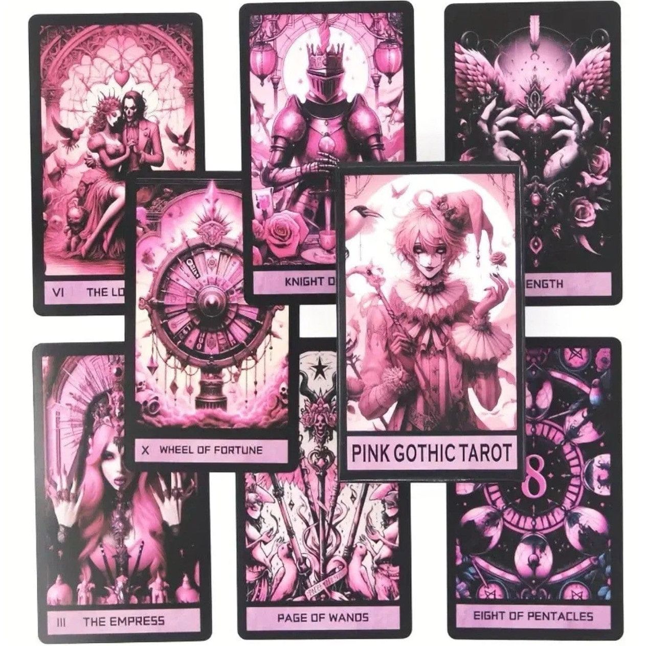 Portable 78-Card Pink Gothic Tarot Deck - Authentic Occult and Witchcraft Supply Image