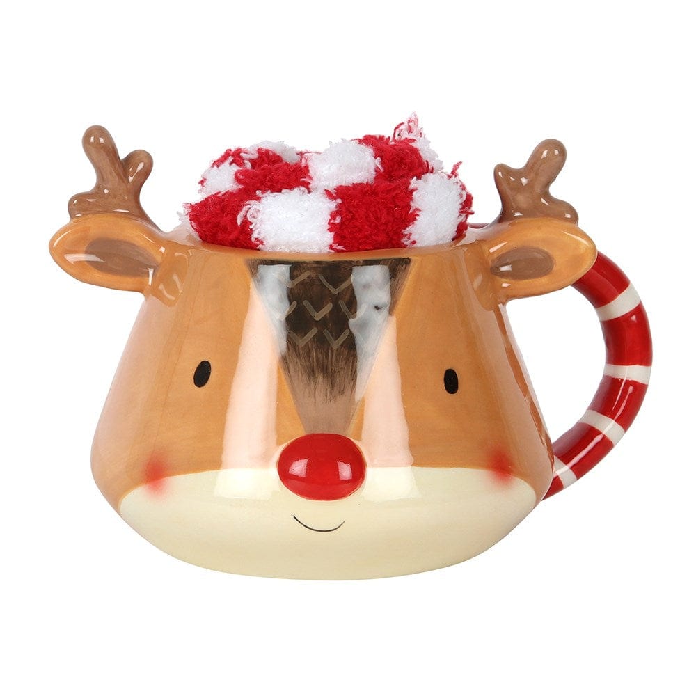 Reindeer Mug and Cozy Socks Gift Set - Festive Ceramic Mug & Soft Winter Socks