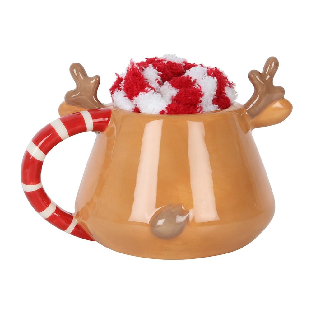 Reindeer Mug and Cozy Socks Gift Set - Festive Ceramic Mug & Soft Winter Socks