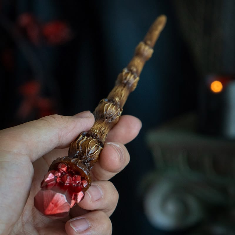 Skull Crystal Magic Wand – Red Crystal Gothic Witch Wand