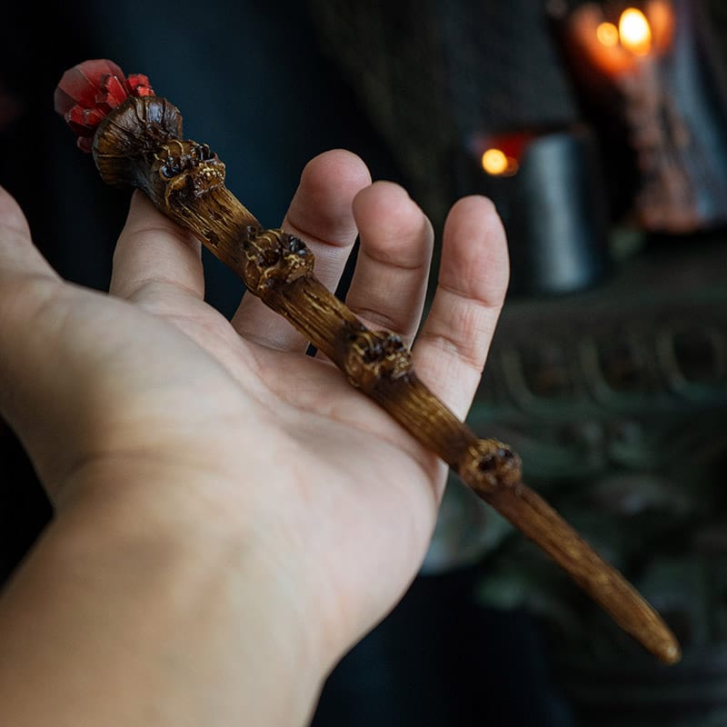 Skull Crystal Magic Wand – Red Crystal Gothic Witch Wand