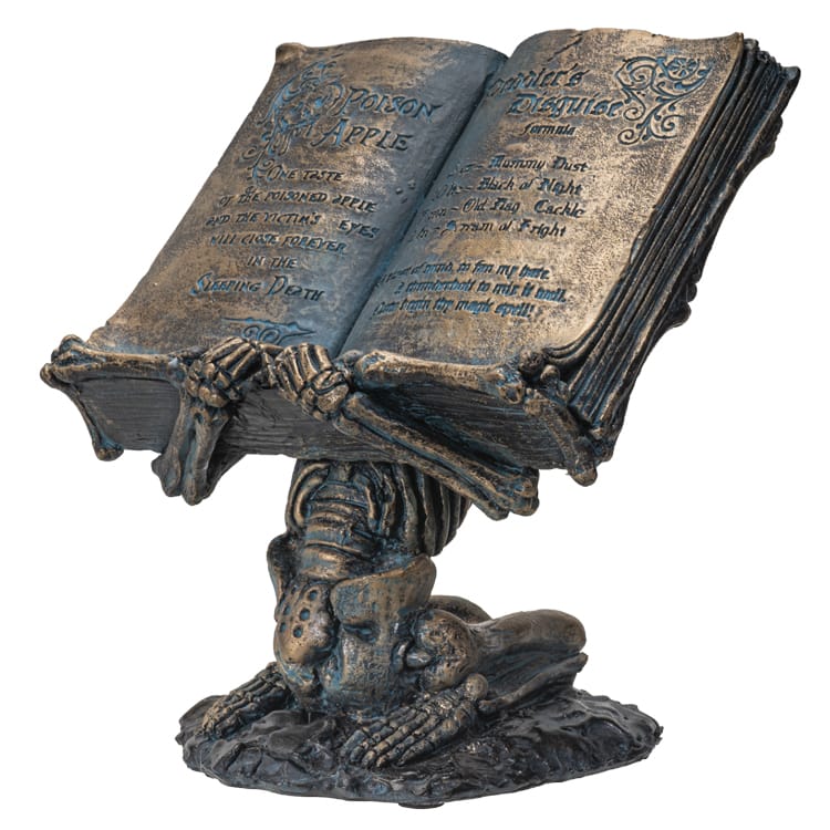 Skeleton Spell Book Figurine – Gothic Skull & Open Grimoire Decor