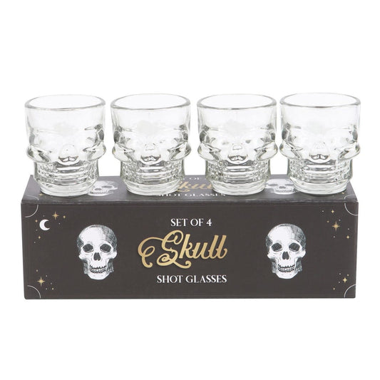 Set of 4 Skull Shot Glasses - Gothic Skeleton Head Tequila Drinking Set