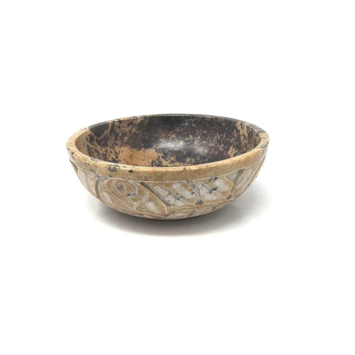 Soapstone Scrying & Smudge Bowl with Leaf Carving – 5"