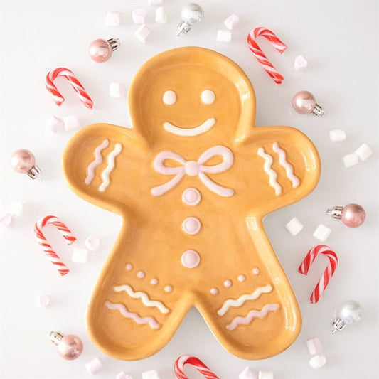 Gingerbread Man Ceramic Serving Plate | Christmas Cookie & Dessert Platter