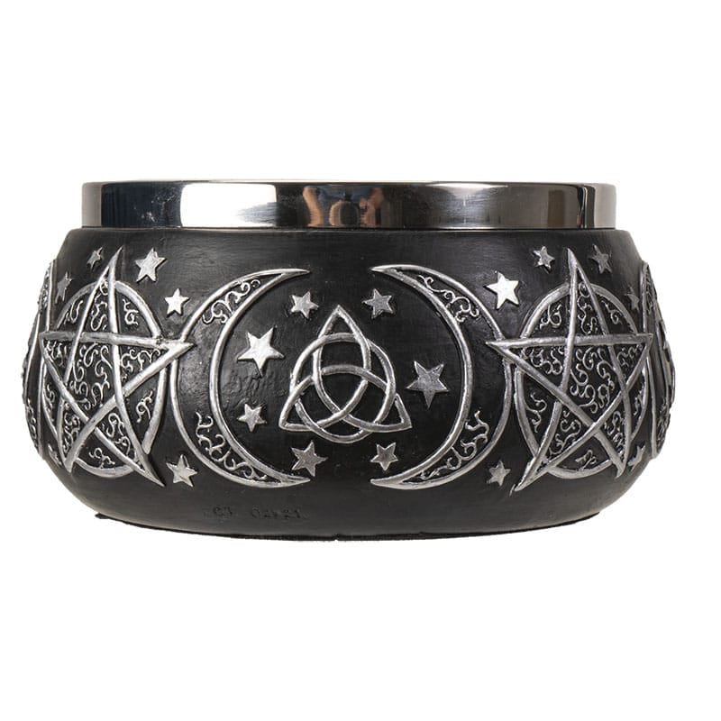 Triple Moon Pentacle Smudge Bowl Stainless Steel Resin Incense & Ritual Bowl