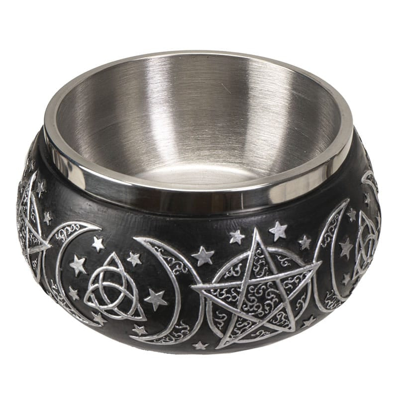 Triple Moon Pentacle Smudge Bowl Stainless Steel Resin Incense & Ritual Bowl