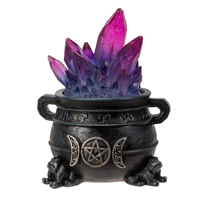 Triple Moon Cauldron with LED Purple Crystals – Light Up Witchy Decor